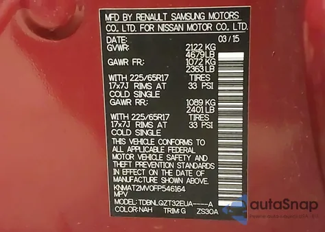 2015 Nissan Rogue Sv from USA, damaged, VIN KNMAT2MV0FP546164